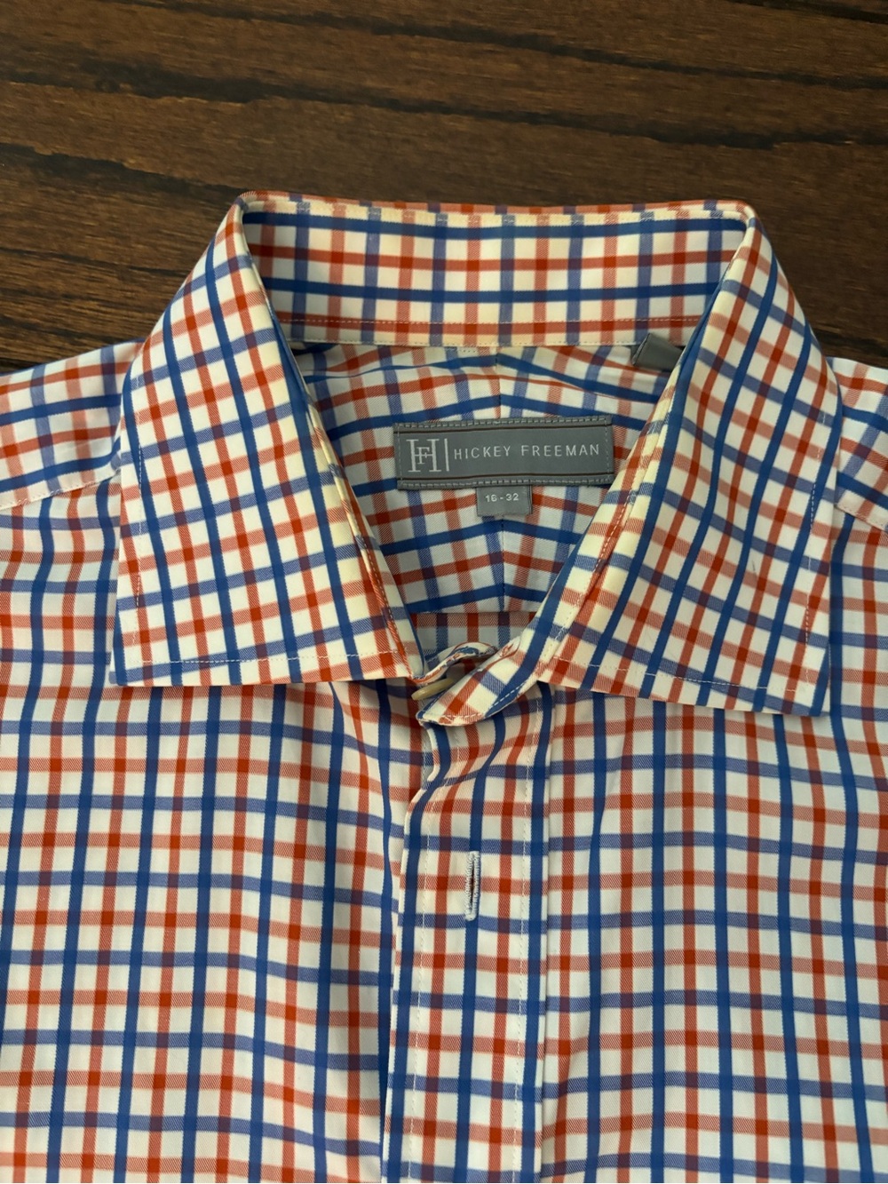 Hickey Freeman Men's Orange and Blue Windowpane Check Dress Shirt